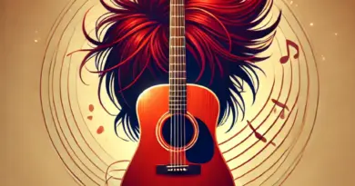 Symbolische Darstellung von Musik & Identität – Gitarre mit roten Strähnen