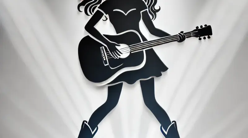 Silhouette einer singerensisin mit Gitarre auf der Bühne, von Country- und Popstars.